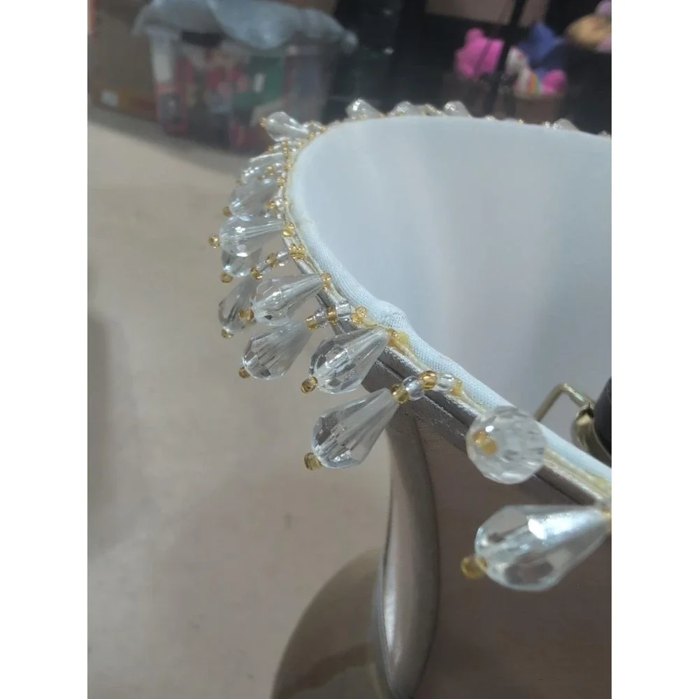 Satin Lampshade Beaded Ivory 9